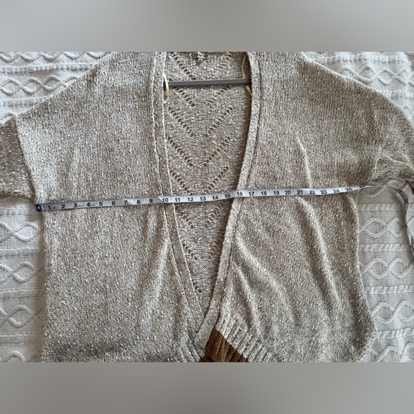 Democracy Cream and Brown Women's Asymmetrical Sweater cardigan SZ Large - Picture 13 of 16